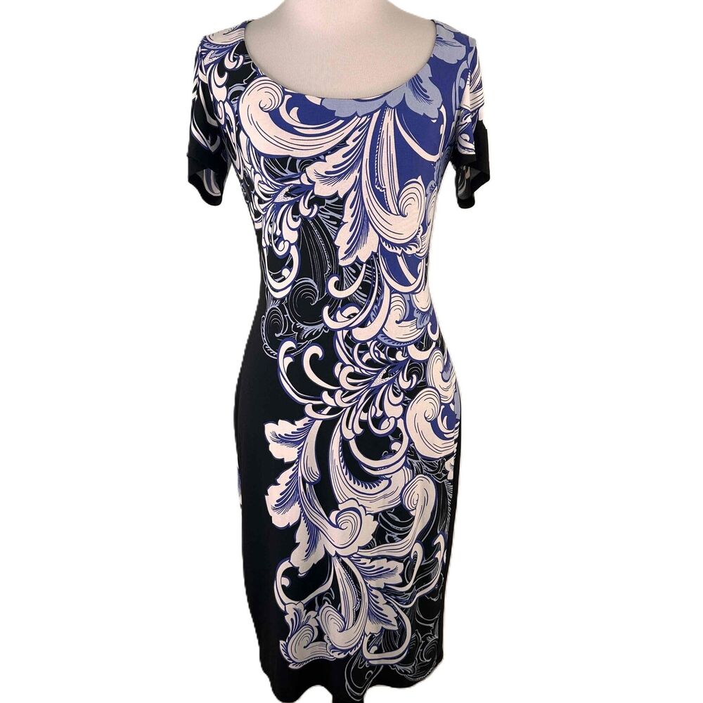 Boston Proper Feather Scroll Scoop Neck Sheath Dress Size 4
